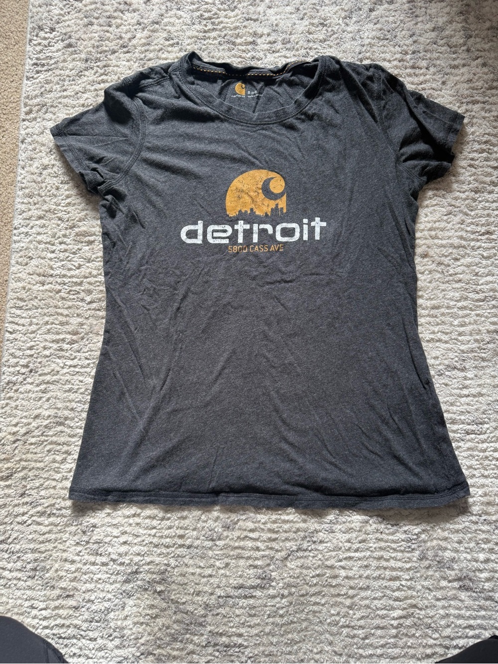 Carhartt Women's Dark Grey Graphic Detroit Tee with Gold Logo